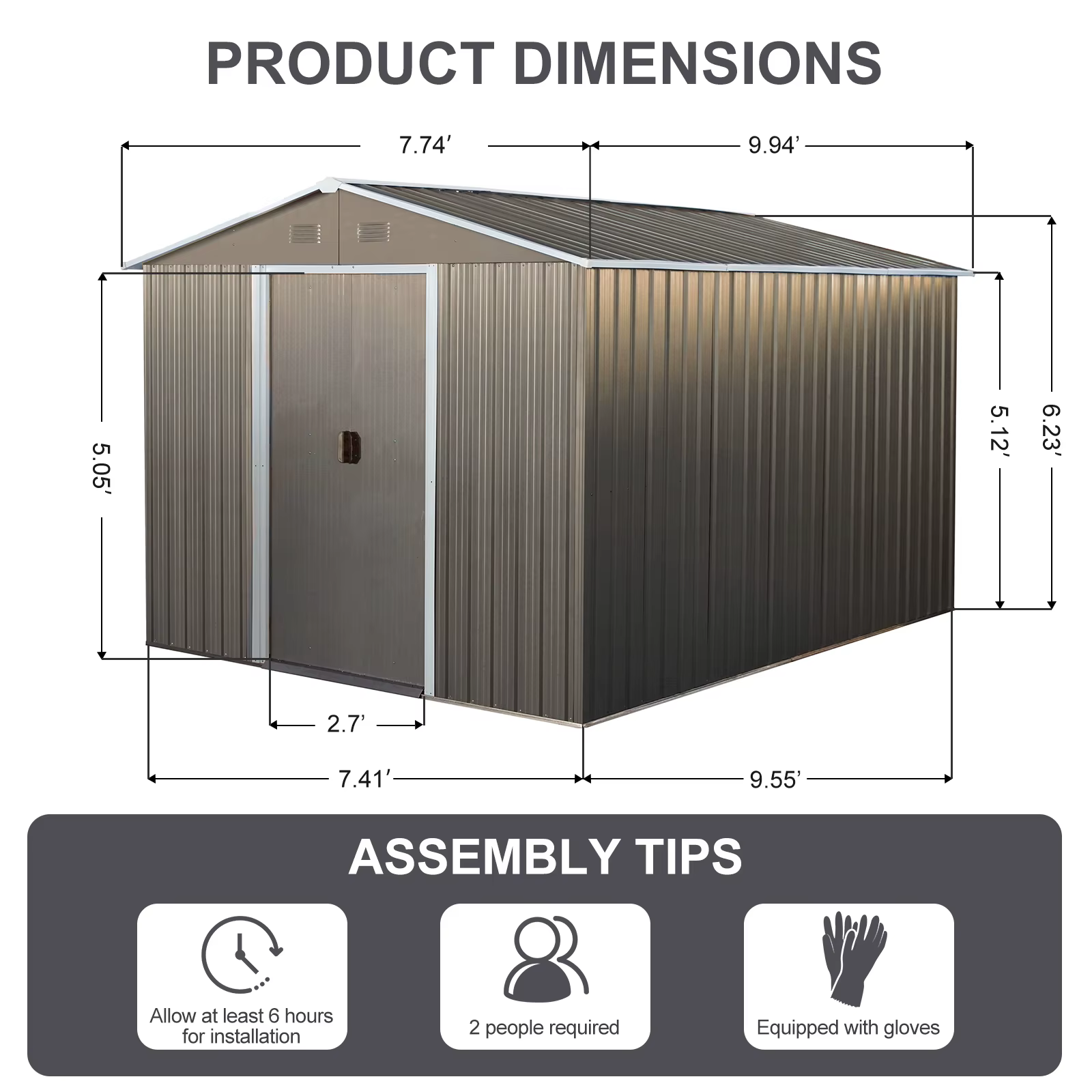 Abri de rangement extérieur en métal avec cadre de sol, porte verrouillable, jardin d'arrière-cour,