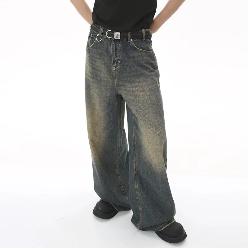 Nouveaux hommes Baggy jambe droite jambe large jean homme mode Vintage lavage pantalon Denim décontr