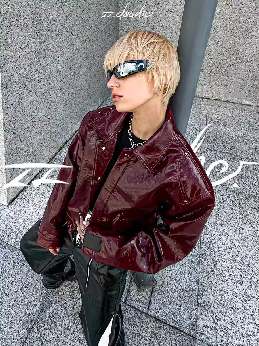 Lautaro automne Cool court surdimensionné veste en cuir Pu femmes épaulettes fermeture éclair de hau