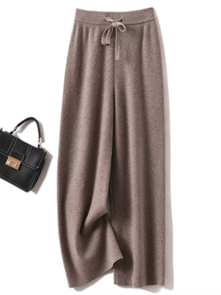 Pantalon basique doux et décontracté pour femme, avec ceinture, tricot 100% laine mérinos, populaire