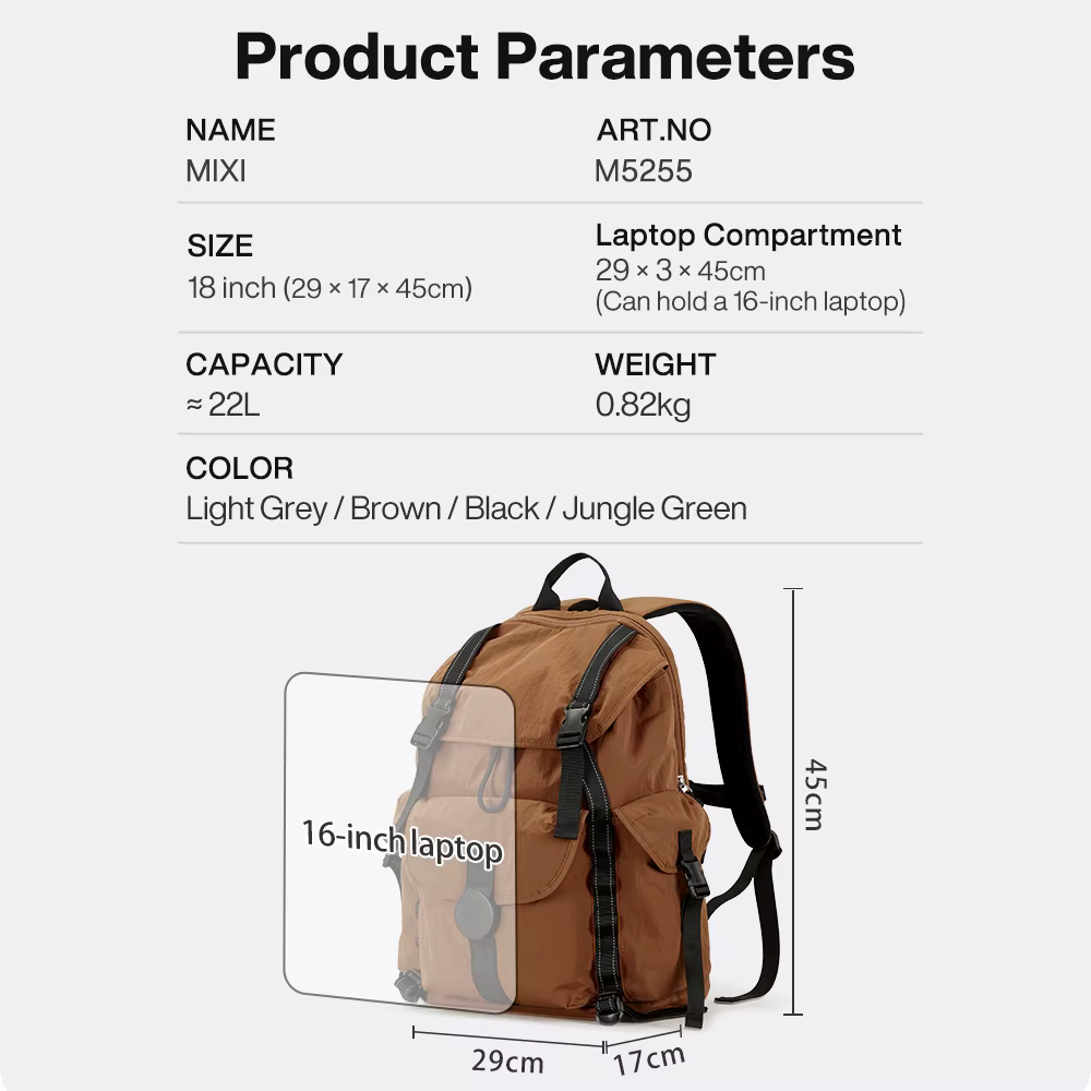 Mixi – sac à dos de voyage pour ordinateur portable de 18 pouces, approuvé par le vol, convient à un