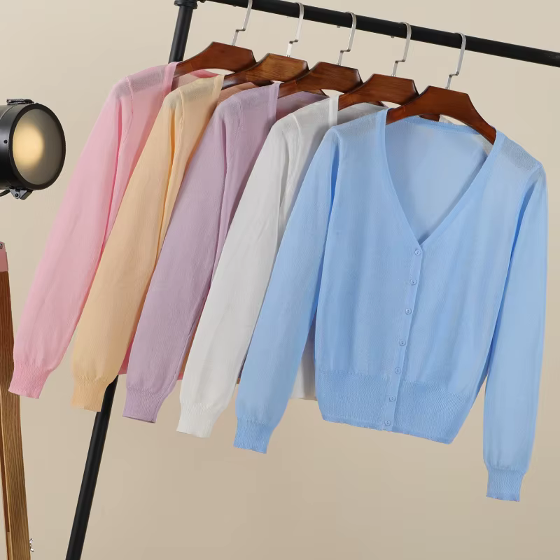 vêtements femme korean style cardigan ete légère haut pull été gilet maille tricoté à manches longue