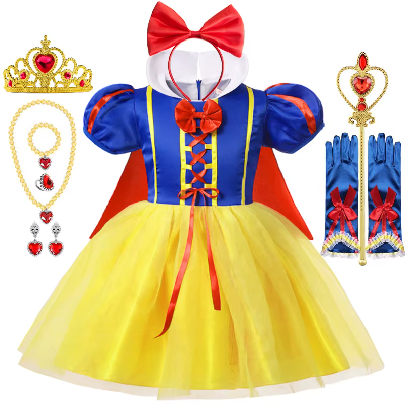 Déguisement de princesse blanche-neige pour enfants filles, Costume d'halloween avec Cape, vêtements