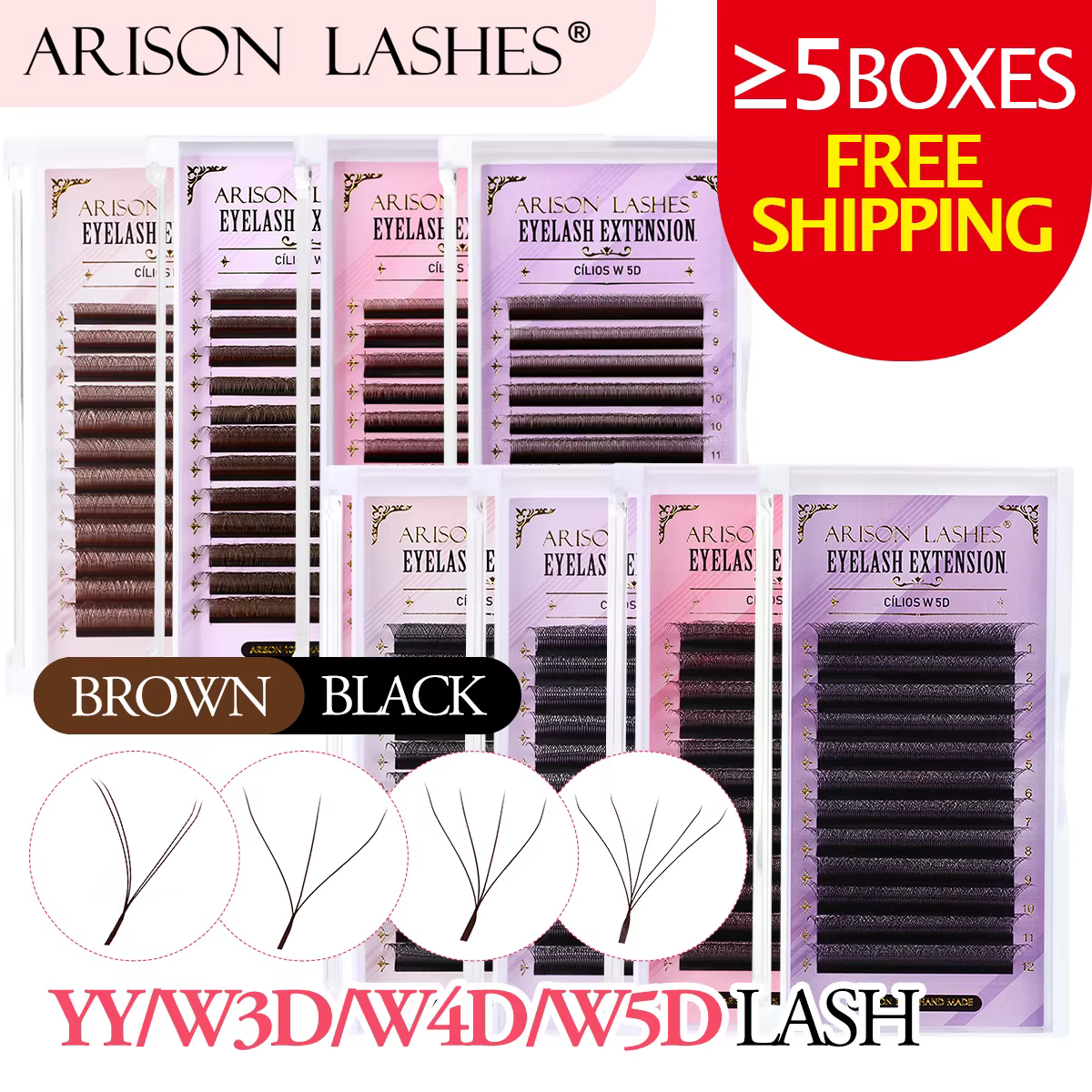 Cils ARISON YY et cils en forme de W 3D/4D/5D, extensions de cils pré-fabriquées brésiliennes, volum