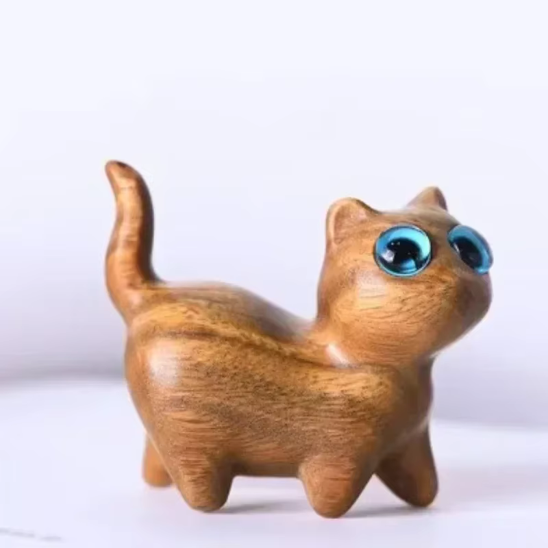 Charmante Figurine de chaton en bois, décoration de chat artisanale pour la maison, idée cadeau parf