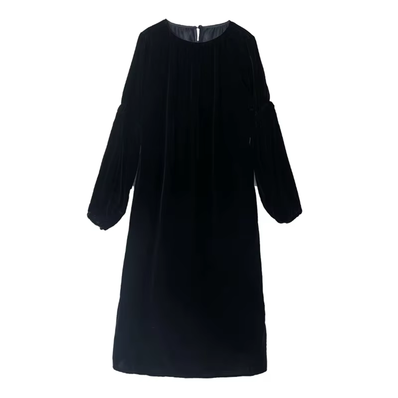 Robe de soirée élégante 2026, style vintage, manches lanternes, en velours, pour femme, collection a