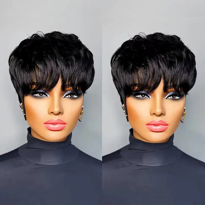 Perruques Pixie Cut pour femmes, perruque courte en cheveux humains avec frange, perruque Pixie Cut 