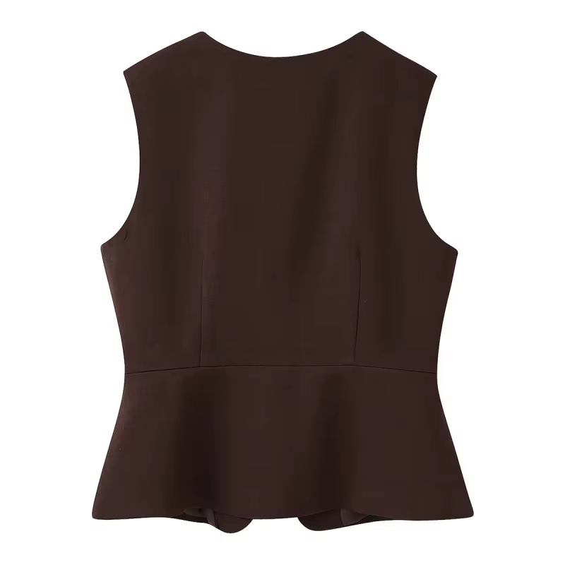ETJ automne 2025 femmes élégant mode couleur unie col rond gilet tempérament polyvalent bouton up gi
