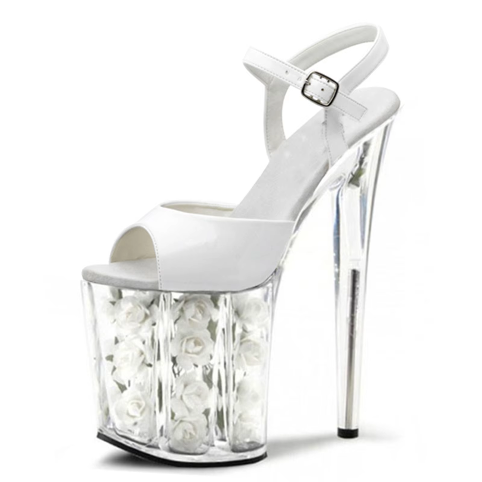 Chaussures de mariage à talons roses de 20CM, sandales à plateforme en cristal rouge avec fleurs fra