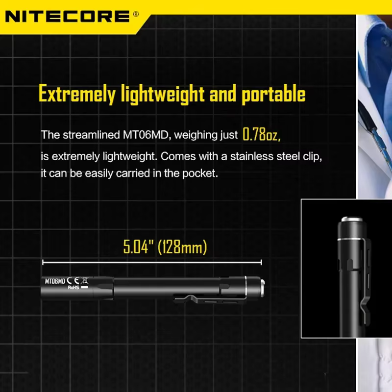 NITECORE-Lampe de poche médicale professionnelle MT06MD, 180 lumens, étanche, portable, 62By, 2 pile