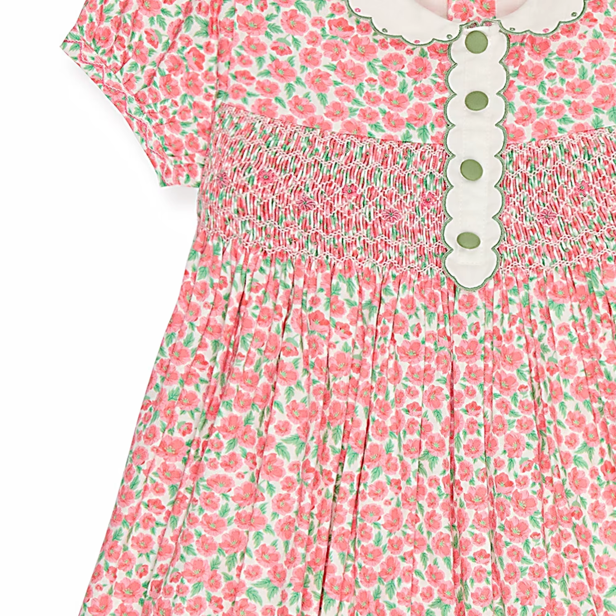 Robe d'été pour fille, style vintage, rouge, à fleurs, brodée, smockée, manches courtes, vêtements d
