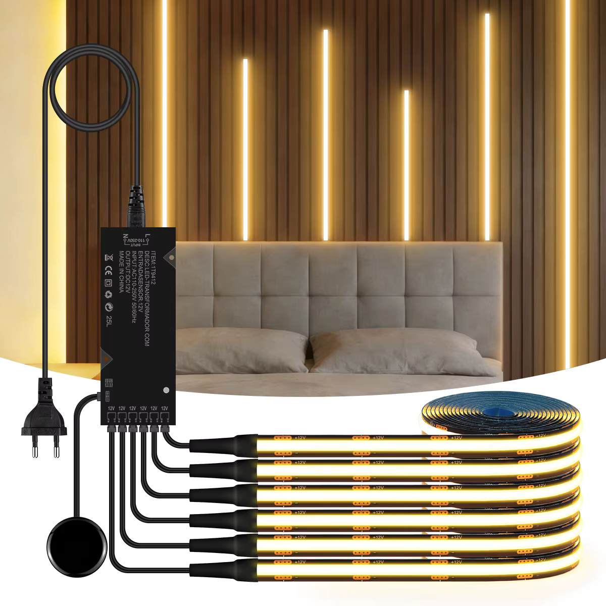 Grille en bois de noyer rideau acoustique panneau mural bande lumineuse LED noir PCB COB Kit tactile