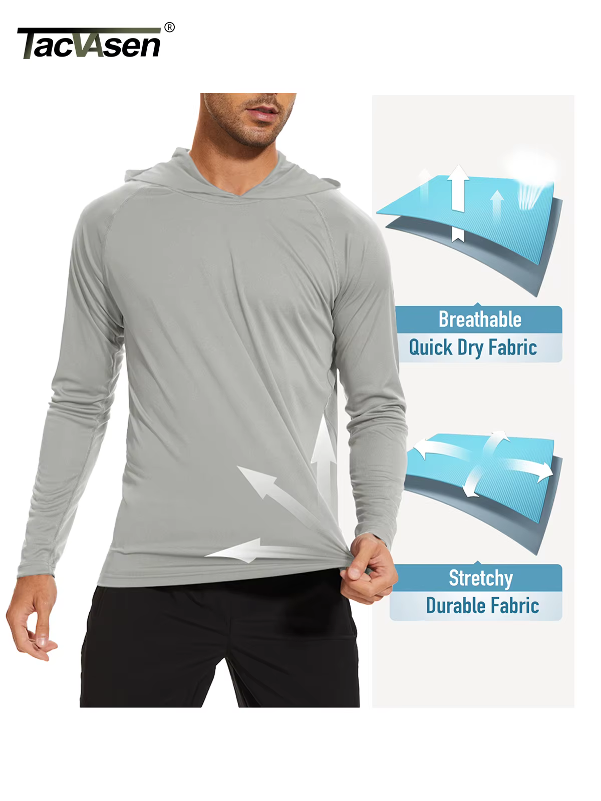 Haut de protection solaire UPF 50+ pour homme à manches longues, séchage rapide, respirant, avec tro