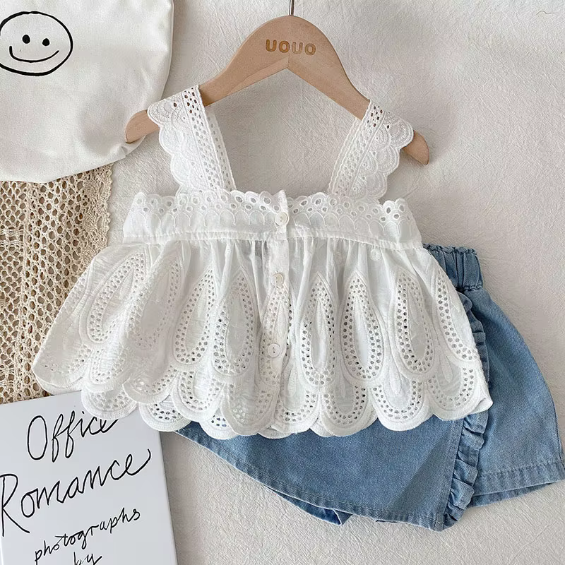 MILANCEL-Ensemble de vêtements d'été pour enfants, 2 pièces, haut amissié + short en jean, style fin