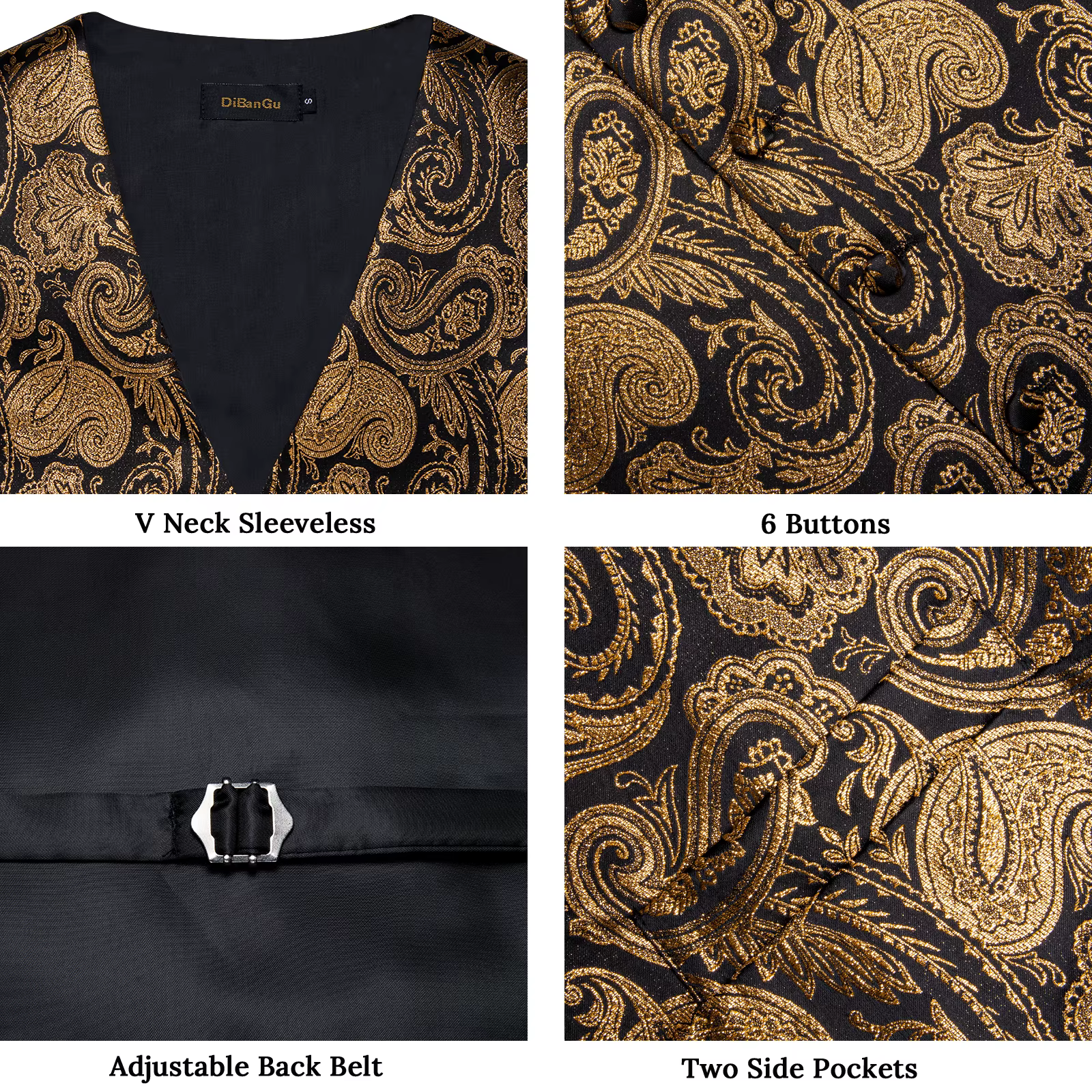 Ensemble gilet et cravate pour homme à motif cachemire – Gilet formel avec pochette de poche, idéal