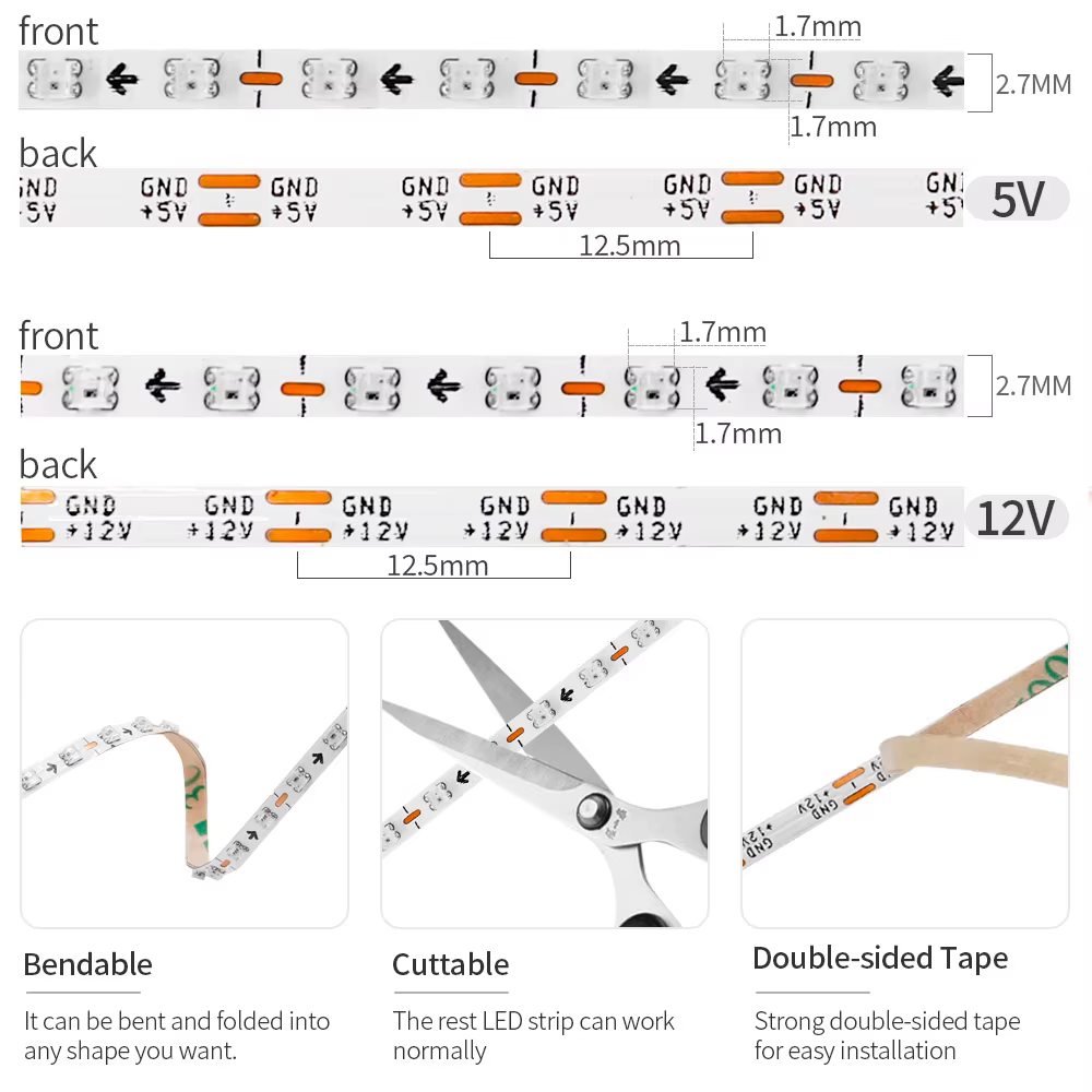 Bande lumineuse LED Ultra étroite 2.7mm WS2812B WS2812 2020 160 diodes/m adressable individuellement