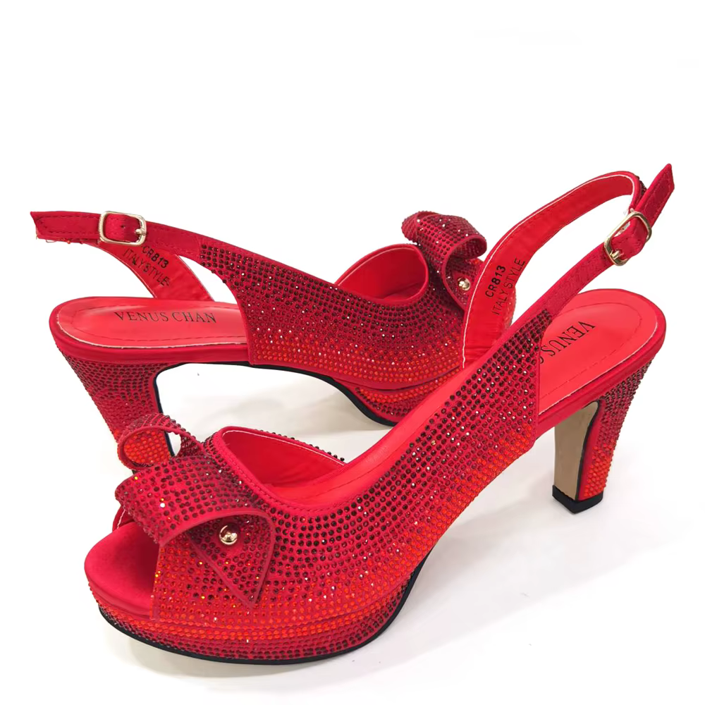 Pantoufles en cristal de conception italienne rouge, chaussures populaires nigérianes et africaines,
