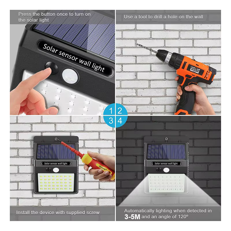 6/30 LED lumière solaire PIR capteur de mouvement applique murale lampe solaire extérieure étanche s