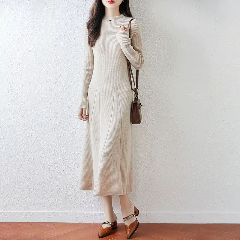 Nouvelle robe à col rond pour femmes avec pull 100% laine mérinos automne et hiver pull Long tricoté