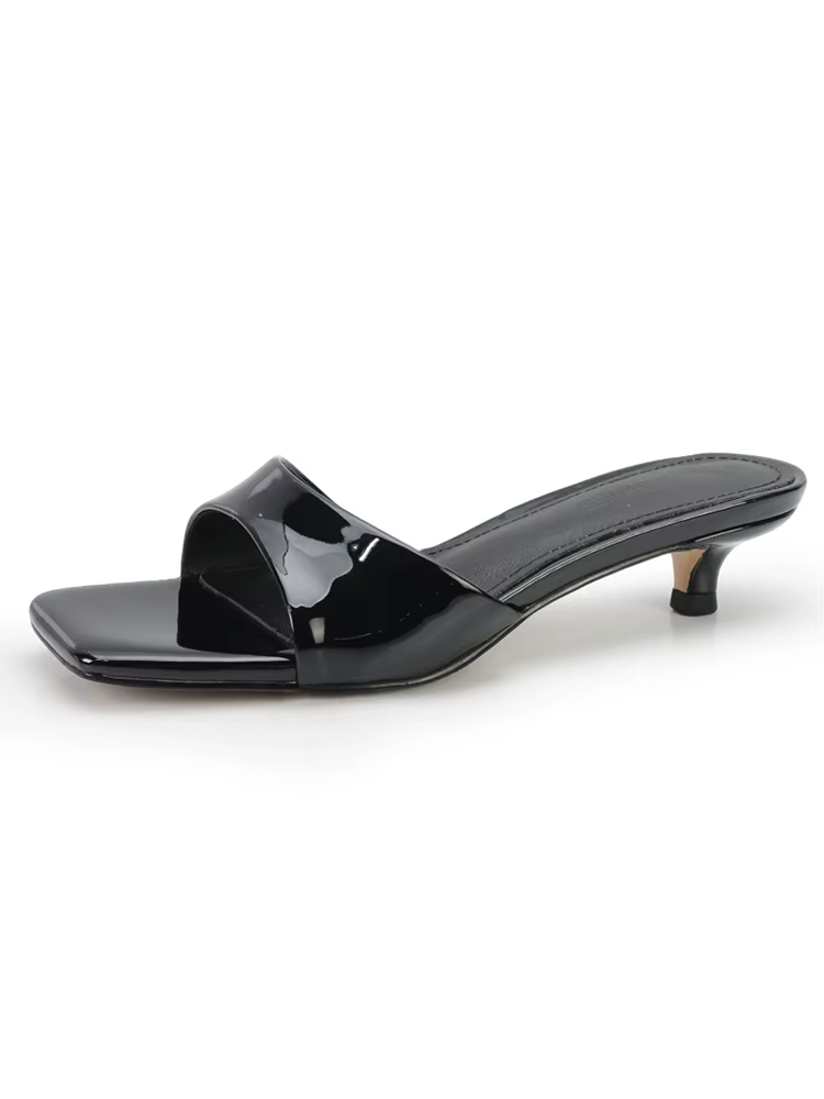 Pantoufles d'été en cuir verni pour femmes, tendance, Sexy, bordeaux, noir, nu, bout carré, sandales