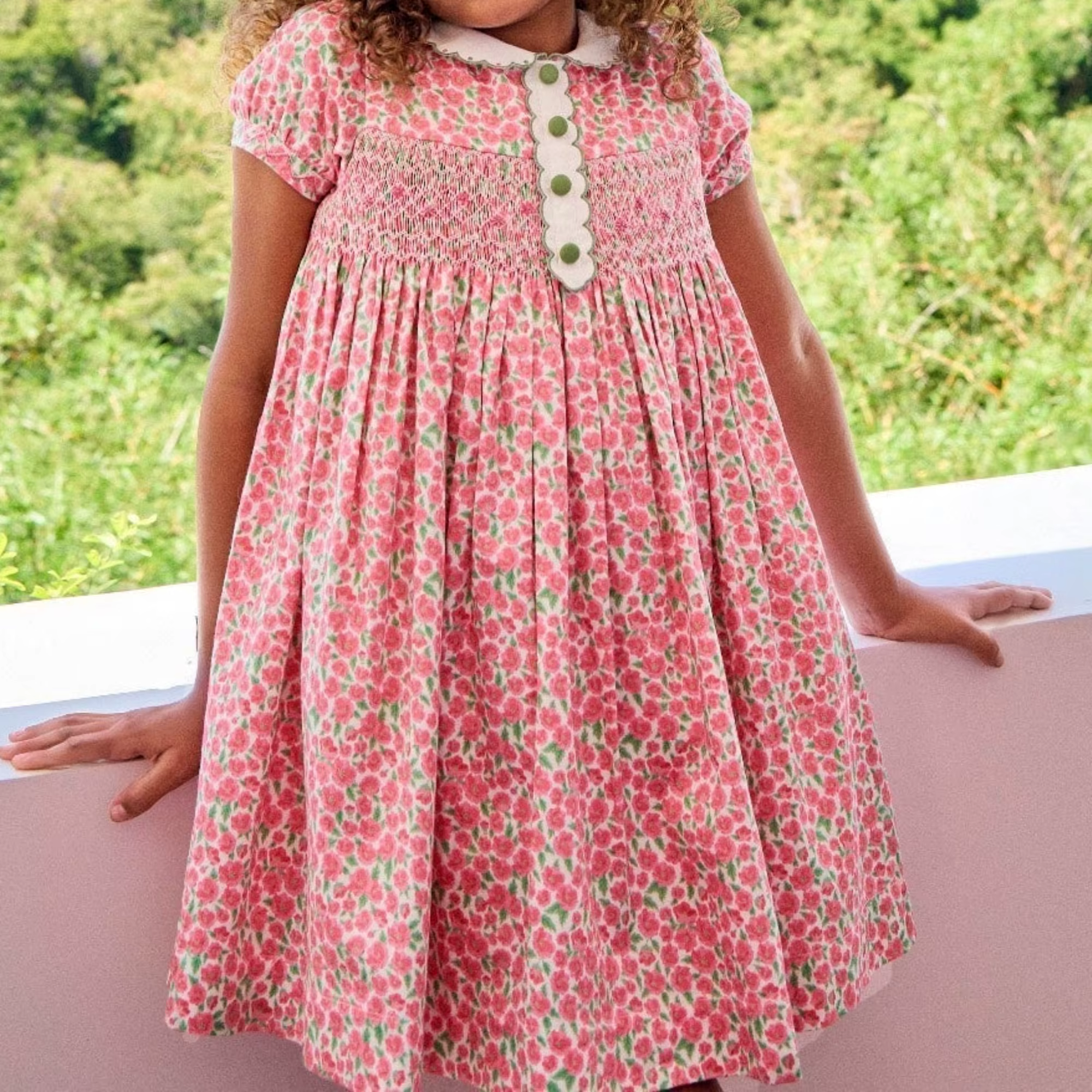 Robe d'été pour fille, style vintage, rouge, à fleurs, brodée, smockée, manches courtes, vêtements d