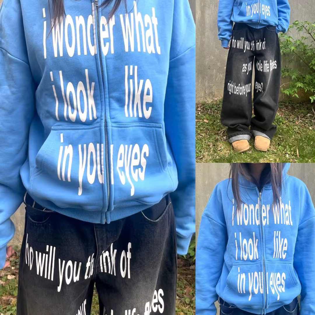 Sweat-shirt à manches longues avec fermeture éclair imprimée avec lettres personnalisées, pull à cap