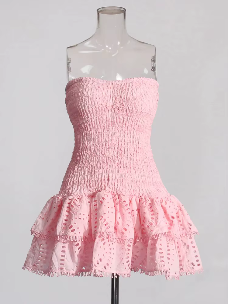 TWOTWINSTYLE Patchwork plis robes décontractées pour les femmes sans bretelles sans manches taille h