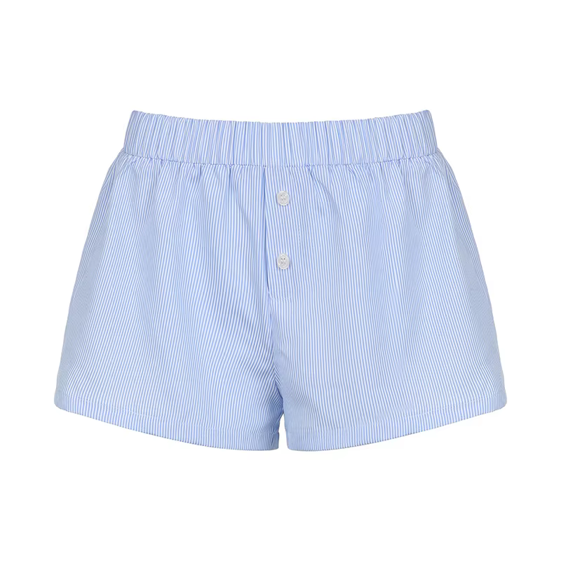 Short décontracté à imprimé rayé pour femme, taille élastique, bas boutonnés à la mode, streetwear c