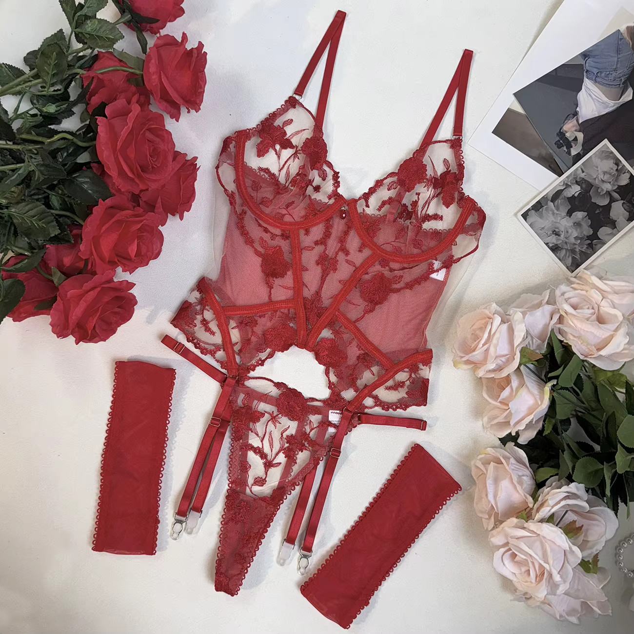 Lingerie pour femmes Gemstone Girl, soutien-gorge push-up en dentelle transparente super sexy, sous-