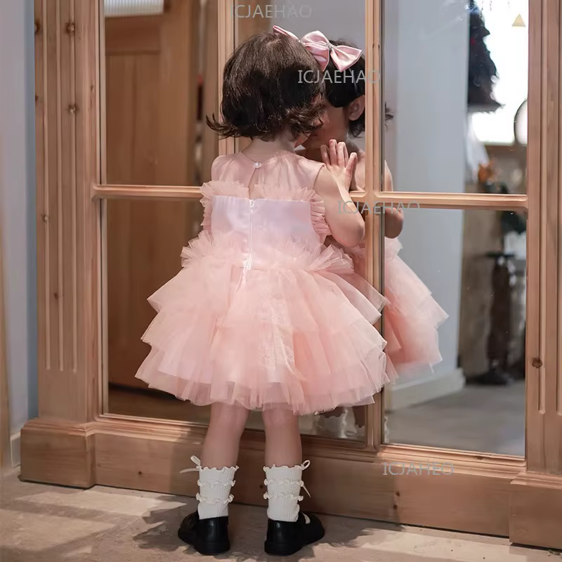 Robe de princesse rose pâle de qualité supérieure pour bébé, costume formel de demoiselle d'honneur