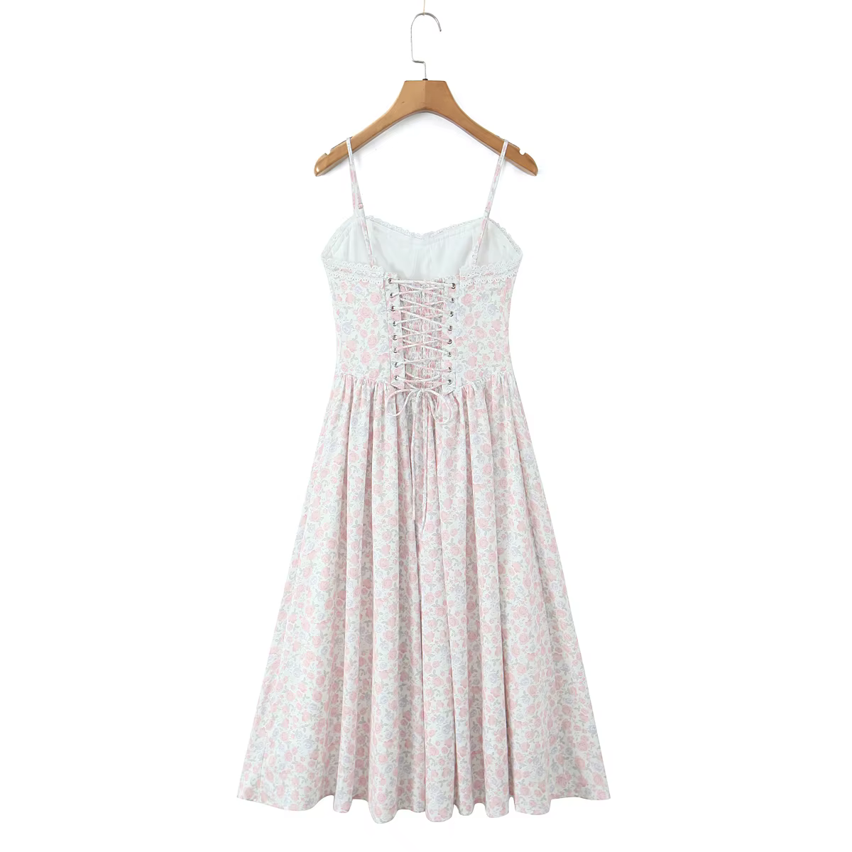 Robe longue en dentelle épissée, imprimé Floral, Sexy, froncé sur la poitrine, Style Corset, à brete