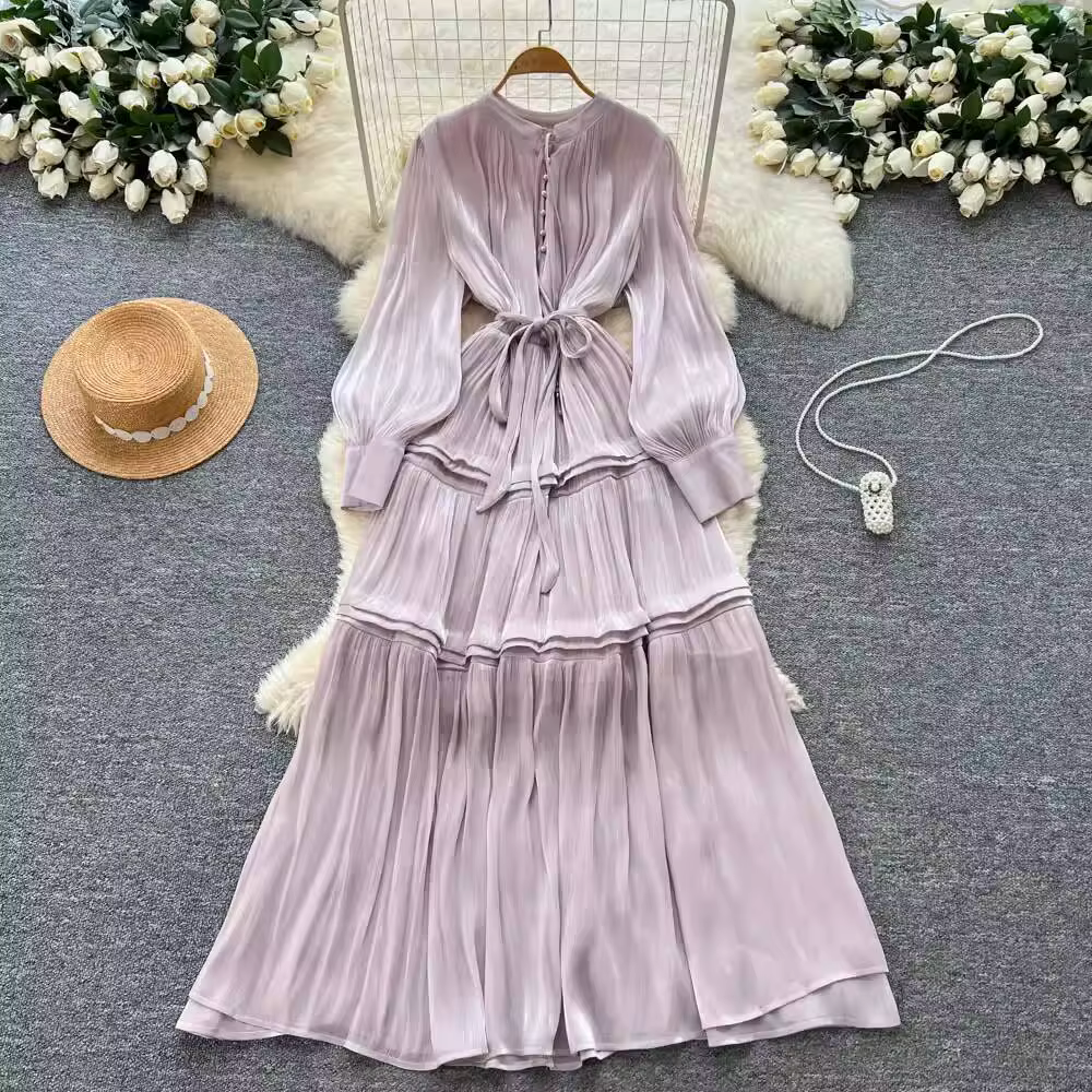 Robe longue en Satin pour femmes, élégante, manches longues, robe de soirée, mariage, Vintage, chemi