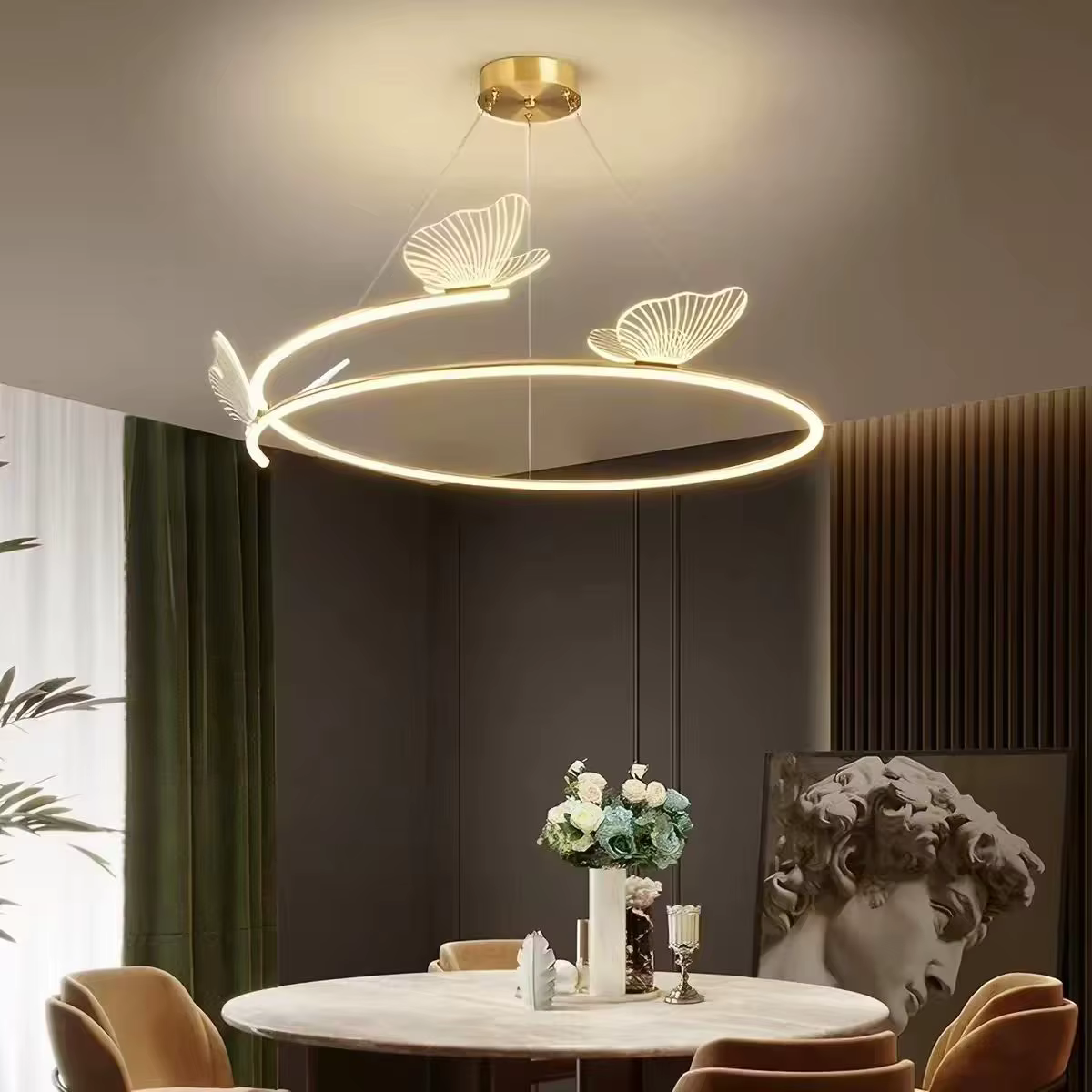 Plafonnier LED en Forme d'Anneau en Métal, Design Nordique Créatif, Art localité, Lampe Papillon en