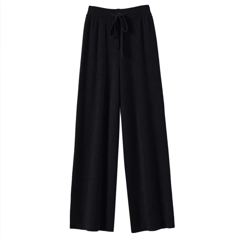 Pantalon taille haute en tricot chaud pour femmes, jambes droites à jambes larges, pantalon ample de