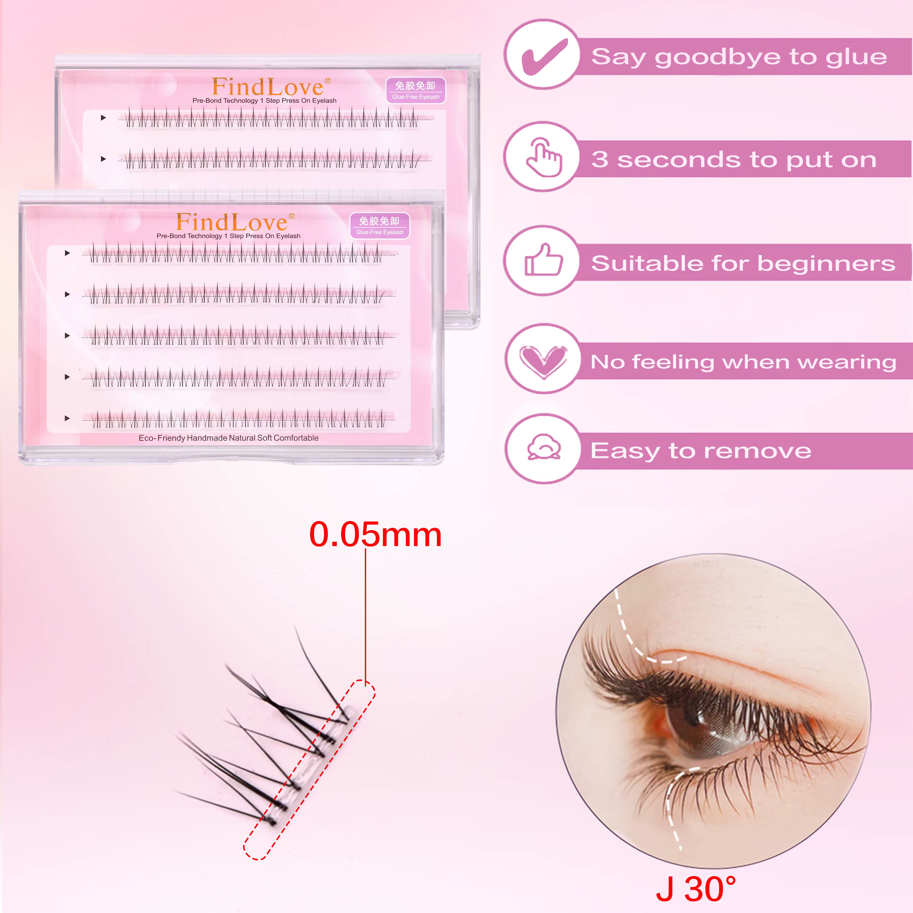 FindLove pré-collé cils inférieurs aucune colle nécessaire ensemble d'extension de cils naturel réut