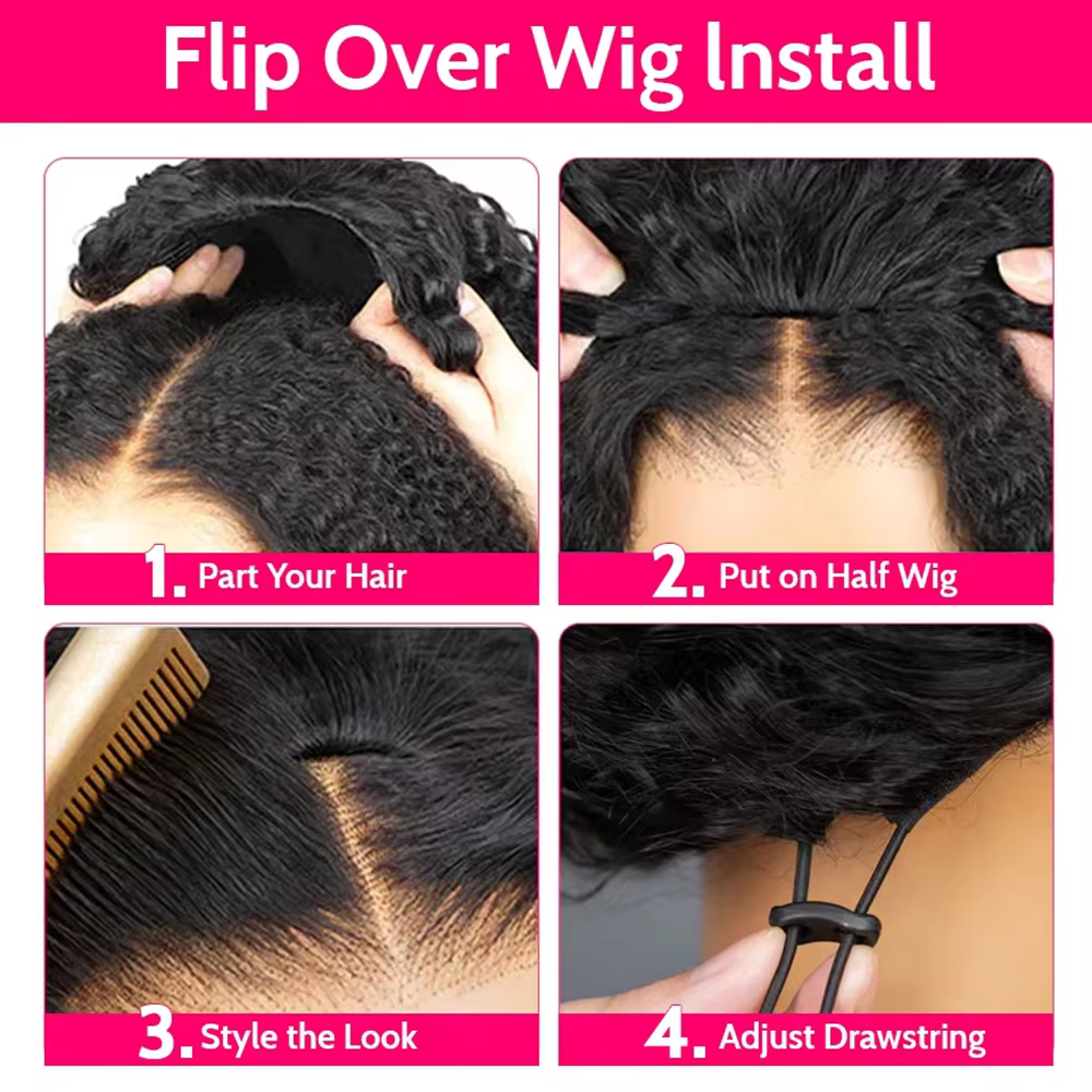 Demi-perruque 3 en 1, cheveux humains, Deep Wave, densité 220, prêt à porter, demi-perruque 3 en 1 a