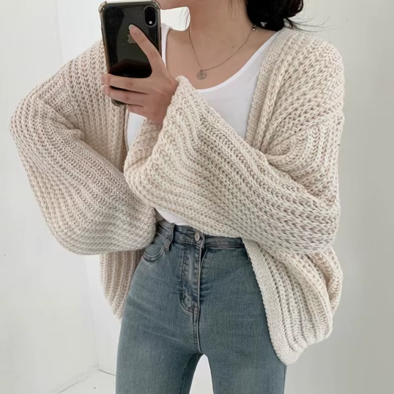 Cardigan Vintage Harajuku à manches lanternes pour femme, pull décontracté, coréen, Streetwear d'aut