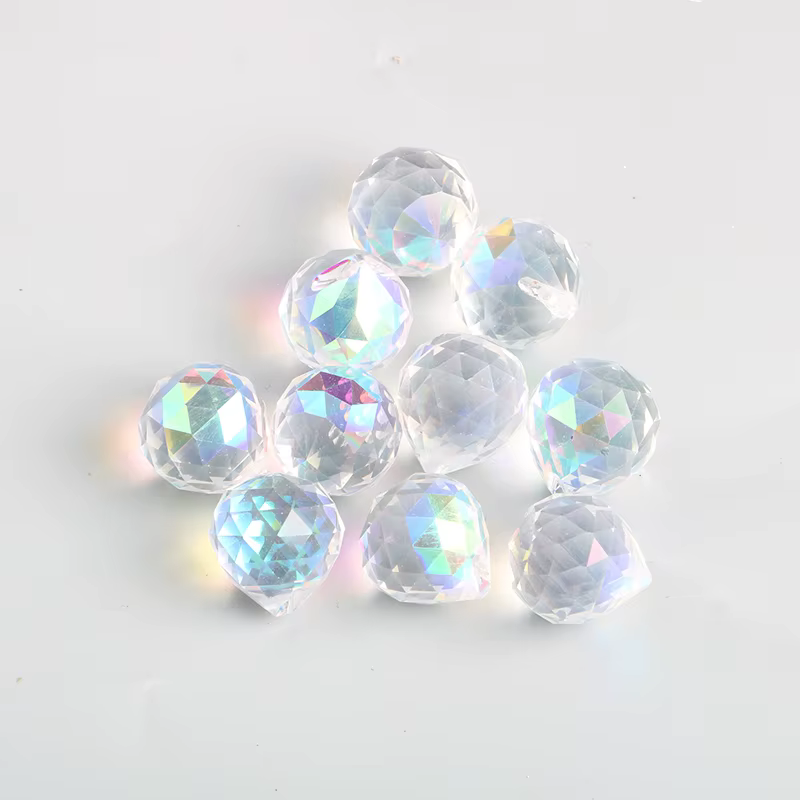 Boule de cristal à facettes transparentes, attrape-soleil en verre, prismes, lampe suspendue, pièces