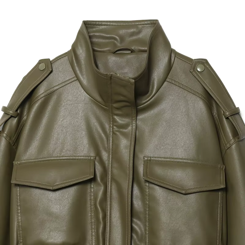 Veste femme veste simili cuir vert femme Demi-saison veste d'extérieur femme automne nouveau dans ma