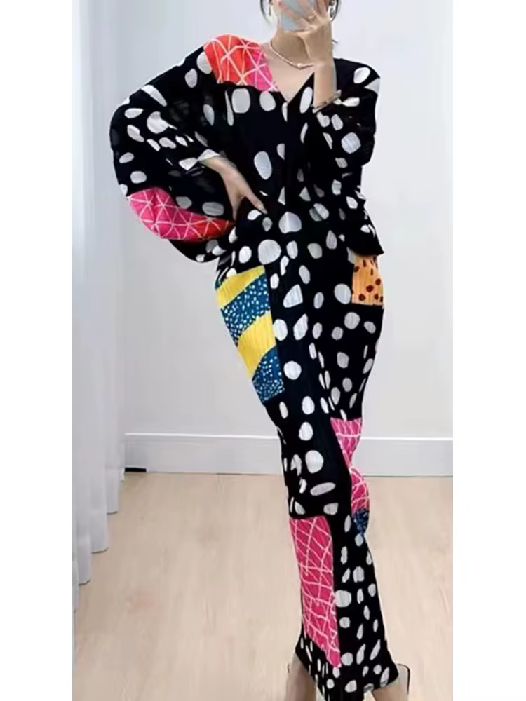 Robe plissée à manches chauve-souris à col en V pour femmes, robes mi-longues à boutonnage simple, v