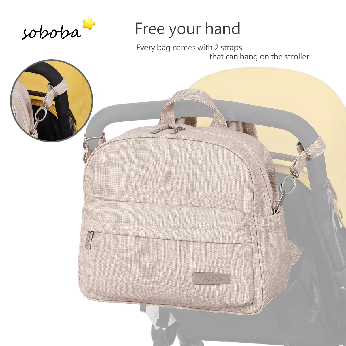 Soboba élégant sac à dos à couches pour femmes solide mode imperméable grande capacité multi-fonctio