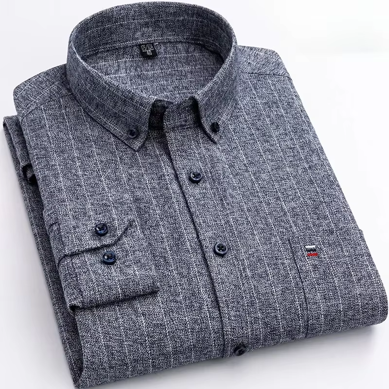 Chemise à carreaux en pur coton pour hommes, manches longues, coupe régulière, décontractée, surdime