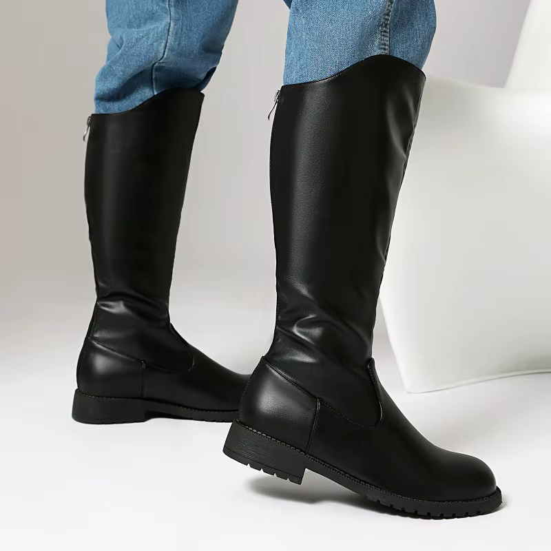 Bottes pour hommes à fermeture éclair, bottes longues unisexes à talons carrés, bottes hautes jusqu'