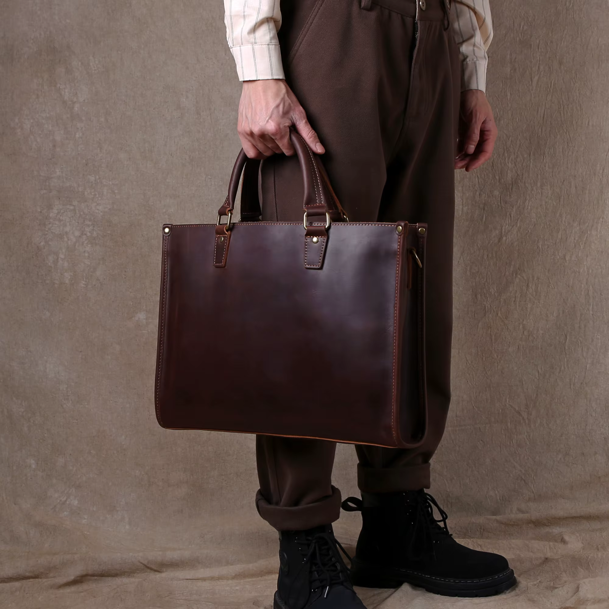 Baotou – sac à main en cuir pour hommes, Ultra-simple, de haute qualité, avec couche en cuir de vach