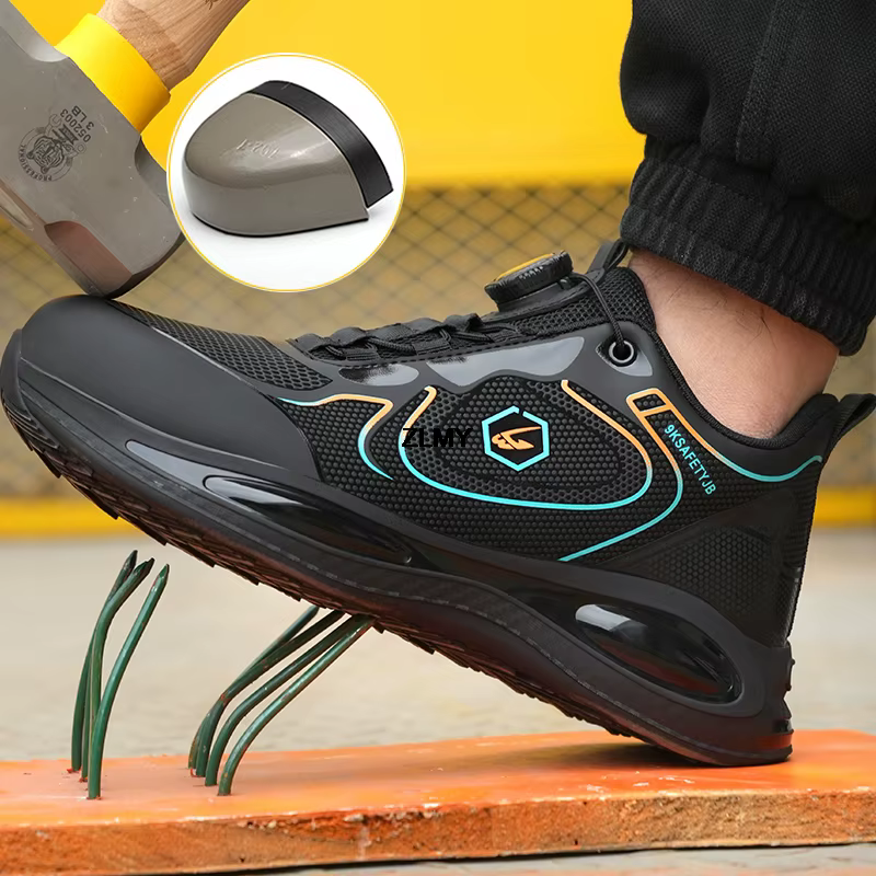Baskets de sécurité en acier avec bouton rotatif, anti-perforation, imperméables pour hommes, chauss