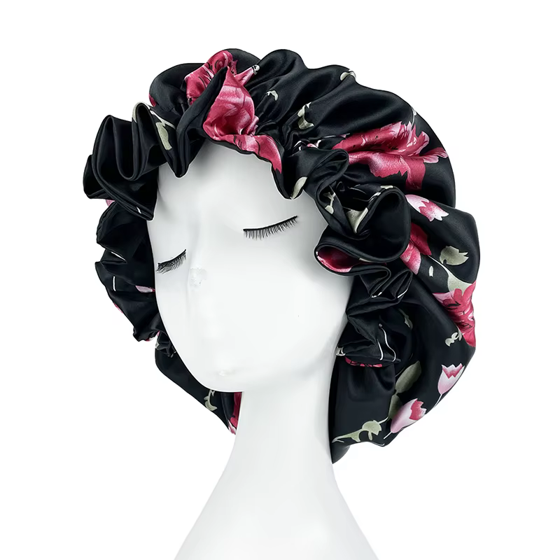 Double couche soyeux Satin Bonnet femmes bonnet de couchage grand réversible Satin doublé nuit somme
