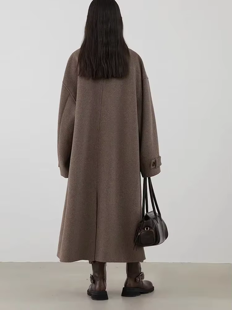 CHIC VEN-Pardessus long en laine boutonné pour femme, col montant, corne de vache, simple boutonnage
