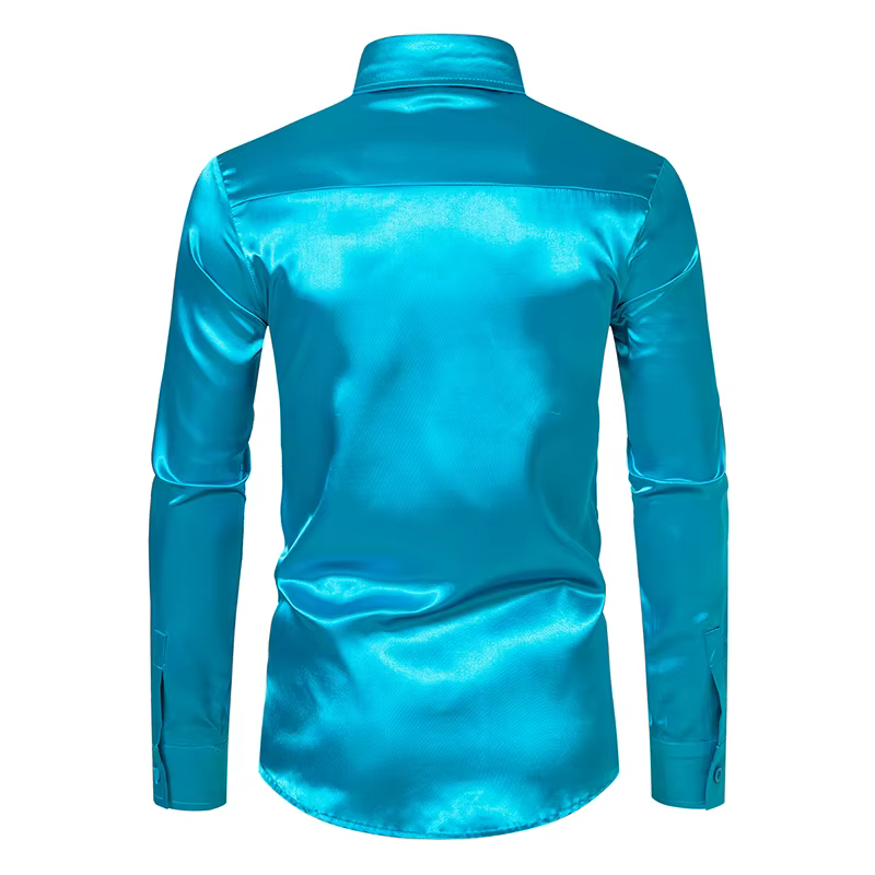 Chemises de luxe en Satin noir pour hommes, chemise de smoking lisse en soie, couleur unie, pour fêt