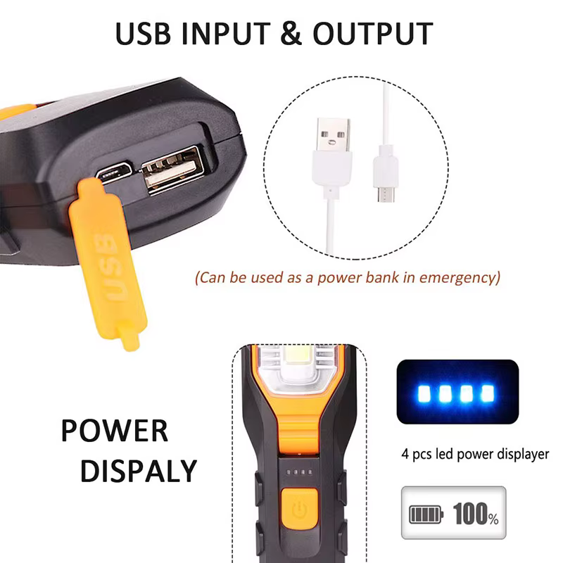 Lampe de travail LED COB Portable, lampe mécanique de Garage de voiture, torche Rechargeable par USB
