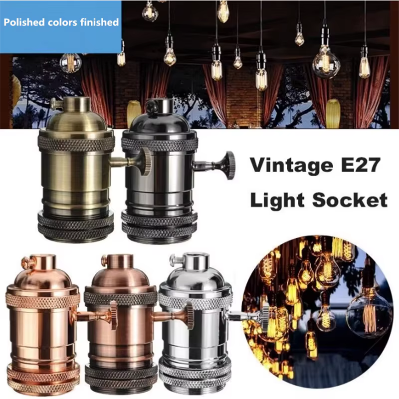 Interrupteur à bouton rétro E27 UL, accessoires d'éclairage, support de lampe à vis à dents filetées